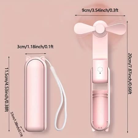 Mini ventilador portátil, recarregável por USB, ventilador portátil dobrável ajustável de 3 velocidades, adequado para mulheres, viagens, uso ao ar livre